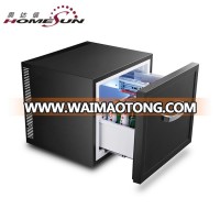 Noise free cute desk horizontal silent drawer deep mini fridge with heat pipe for hotel room bedroom